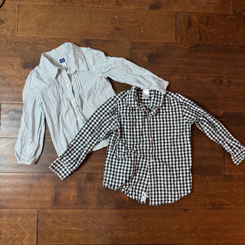 Janie and Jack Boys 3T‎ Button Down Shirt Lot Gingham Check Striped Cotton 2pc